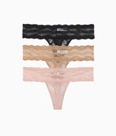 Lace Kiss Thong Panty Pack: Rose Smoke/Au Natural/Night